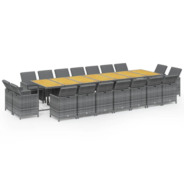 Set da Pranzo per Giardino 19 pz con Cuscini Polyrattan Grigio 3095660