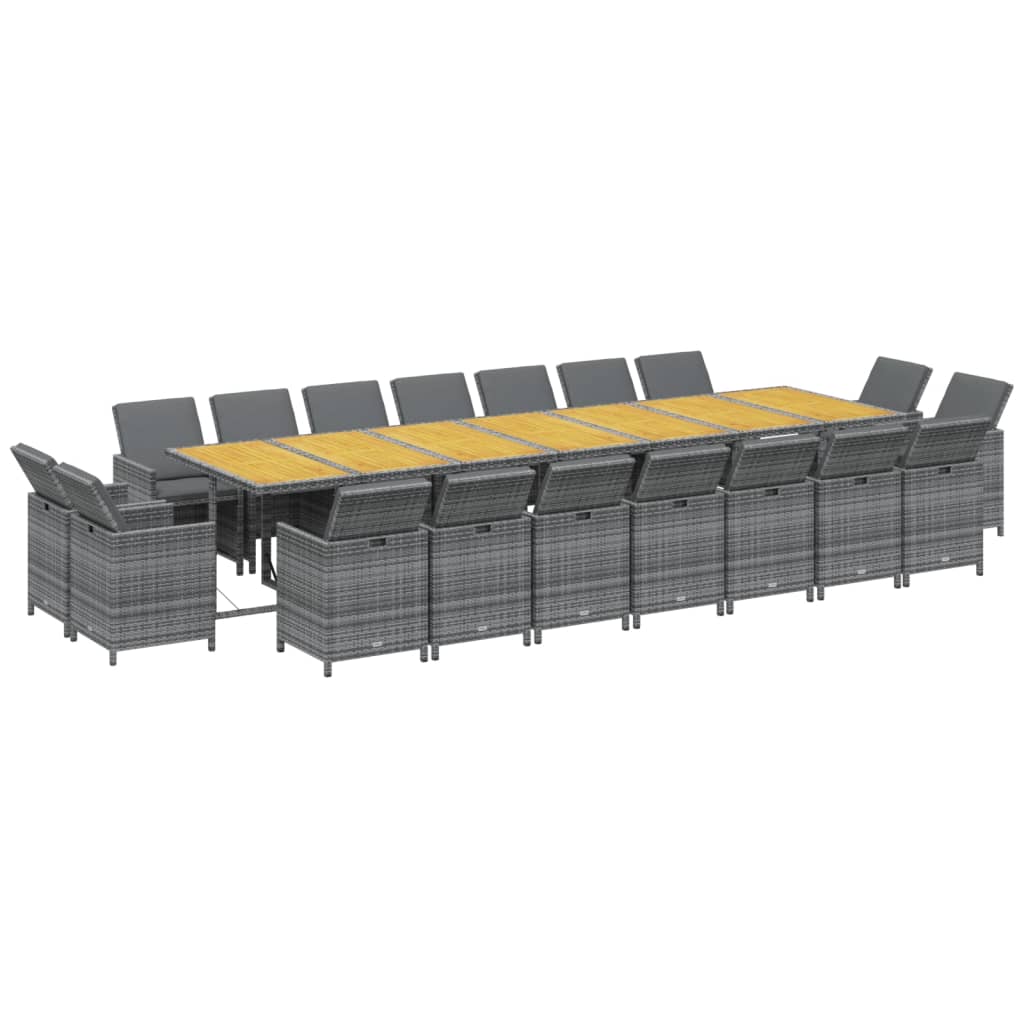 Set da Pranzo per Giardino 19 pz con Cuscini Polyrattan Grigio 3095660