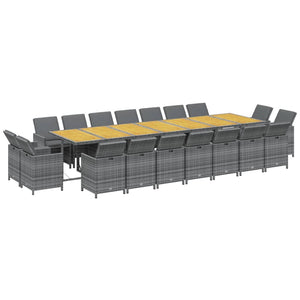 Set da Pranzo per Giardino 19 pz con Cuscini Polyrattan Grigio 3095660