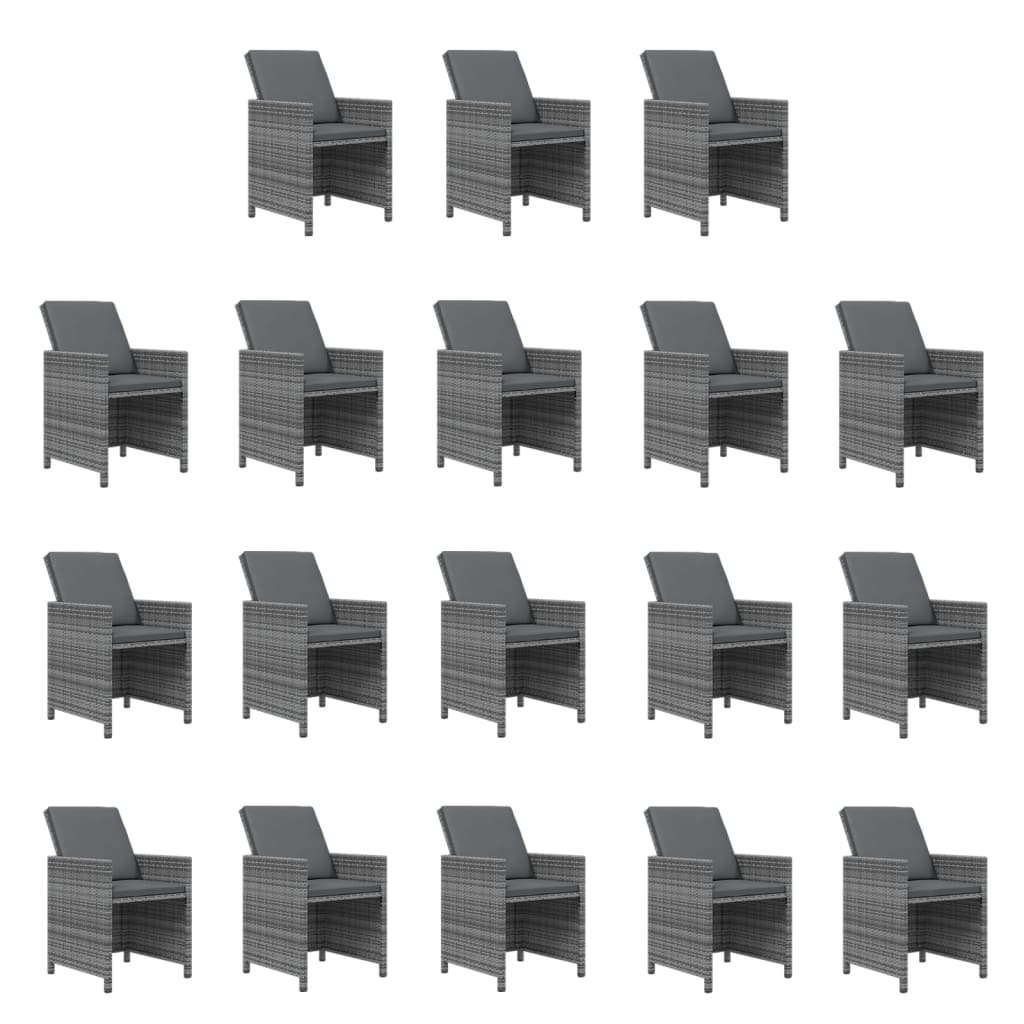 Set da Pranzo per Giardino 19 pz con Cuscini Polyrattan Grigio 3095660