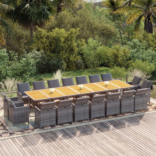 Set da Pranzo per Giardino 19 pz con Cuscini Polyrattan Grigio 3095660