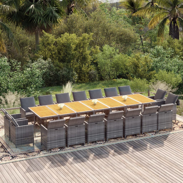 Set da Pranzo per Giardino 19 pz con Cuscini Polyrattan Grigio 3095660
