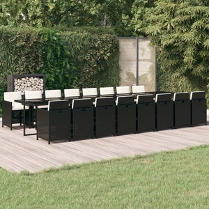 Set da Pranzo da Giardino 17 pz con Cuscini Nero in Polyrattan 3095665