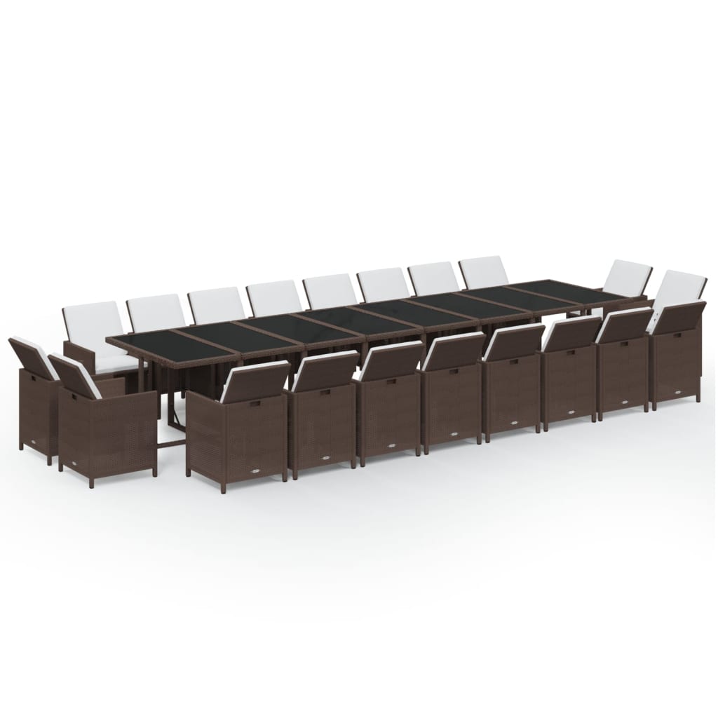 Set da Pranzo per Giardino 21pz con Cuscini Polyrattan Marrone 3095675