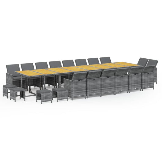 Set da Pranzo per Giardino 21 pz con Cuscini Polyrattan Grigio 3095688