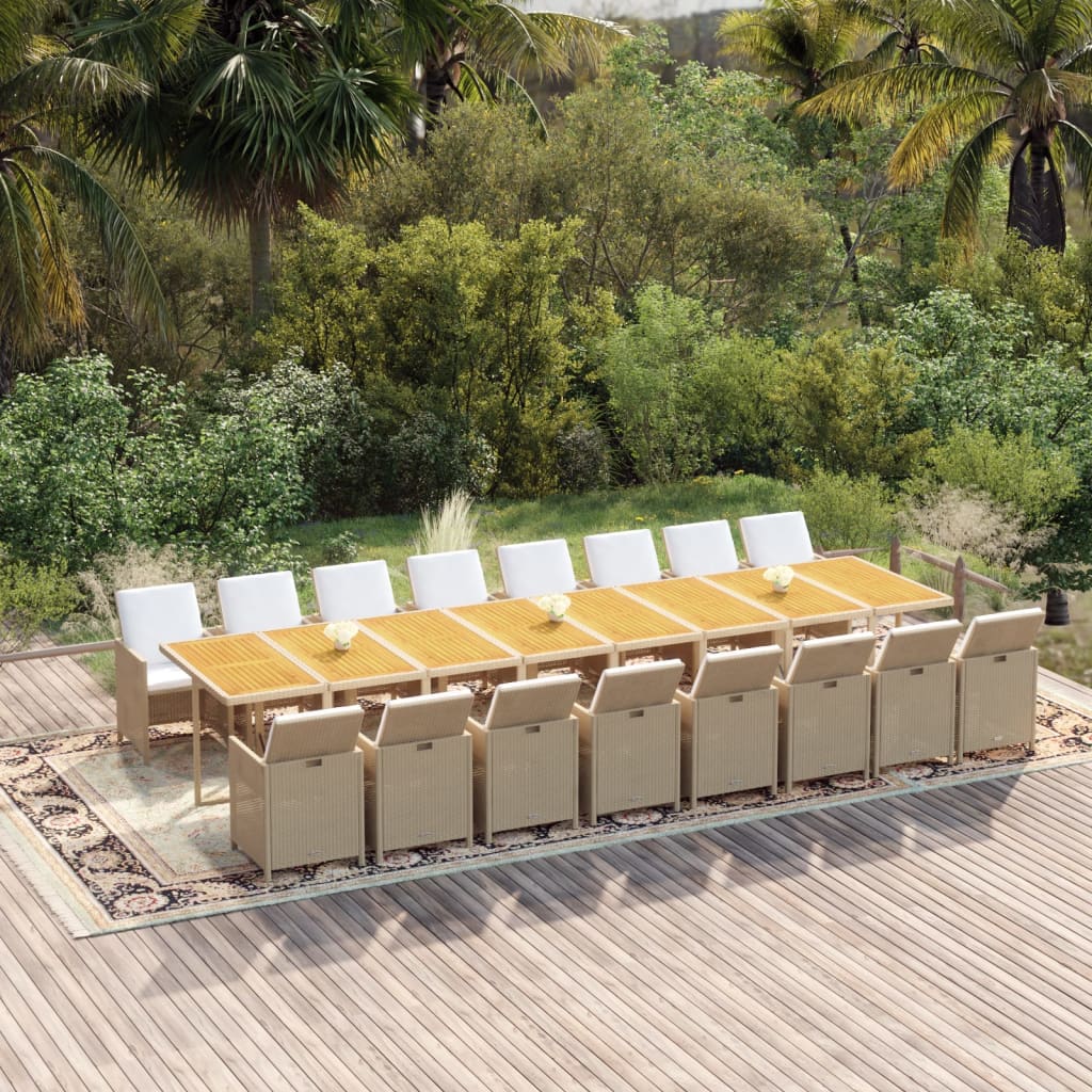 Set da Pranzo da Giardino 17 pz con Cuscini Beige in Polyrattan 3095689