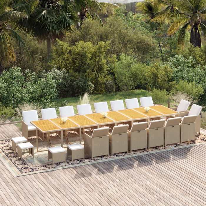 Set da Pranzo per Giardino 21pz con Cuscini in Polyrattan Beige 3095691