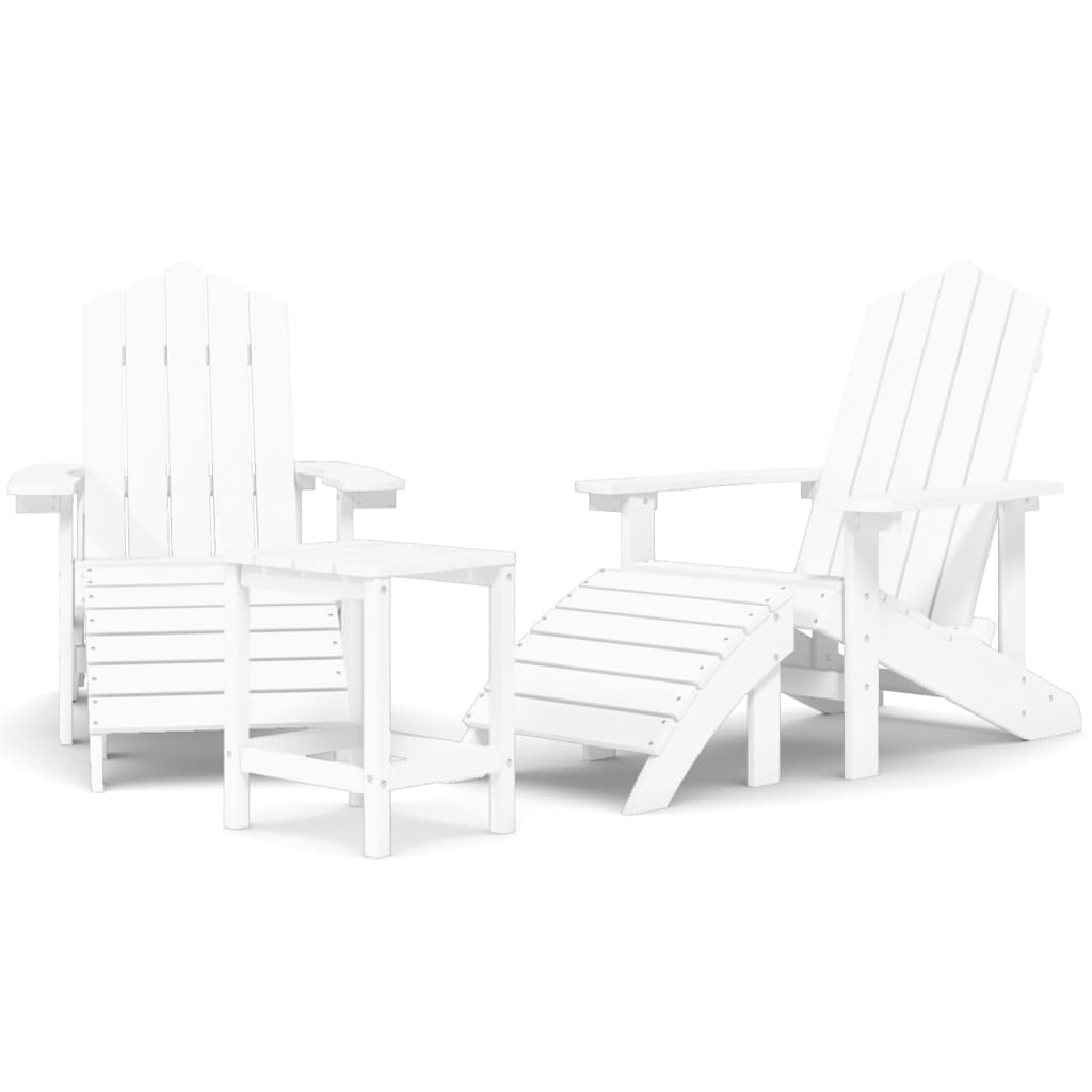Sedie Giardino con Poggiapiedi e Tavolo Adirondack HDPE Bianco 3095712