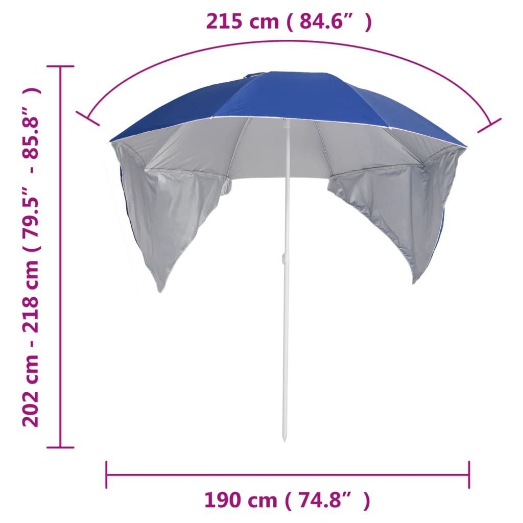 Ombrellone da Spiaggia con Teli Laterali Blu 215 cm 318837