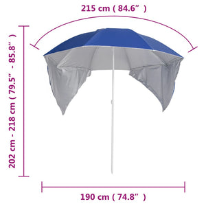 Ombrellone da Spiaggia con Teli Laterali Blu 215 cm 318837