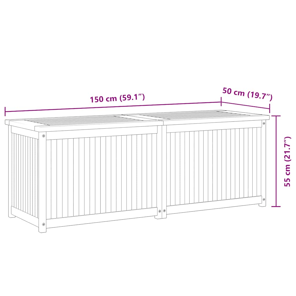 Cassa da Giardino 150x50x55 cm in Legno Massello di Teak 318733