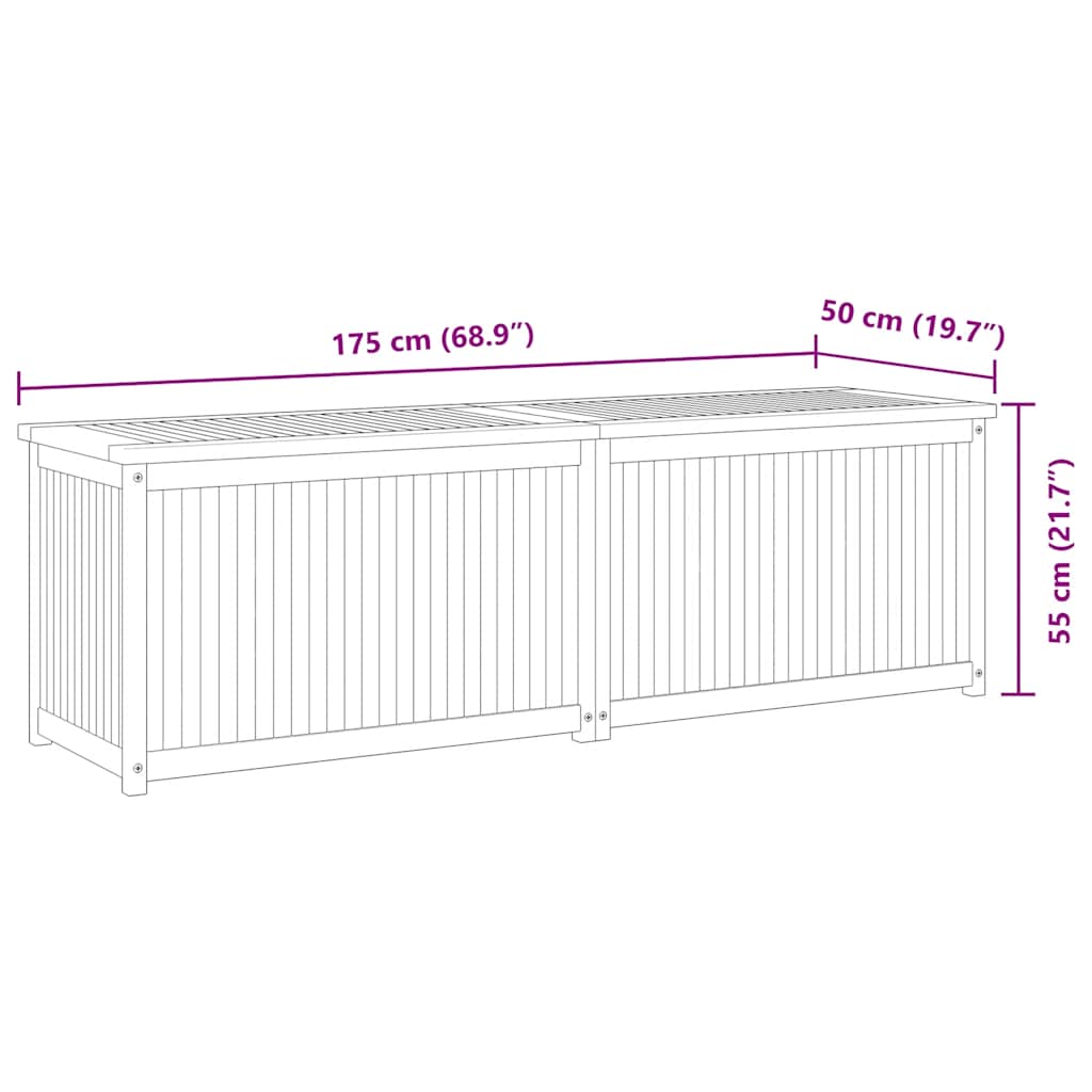 Cassa da Giardino 175x50x55 cm in Legno Massello di Teak cod mxl 71263