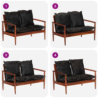 Divano 2 Posti Nero Vera Pelle e Legno Massello Acacia 340924