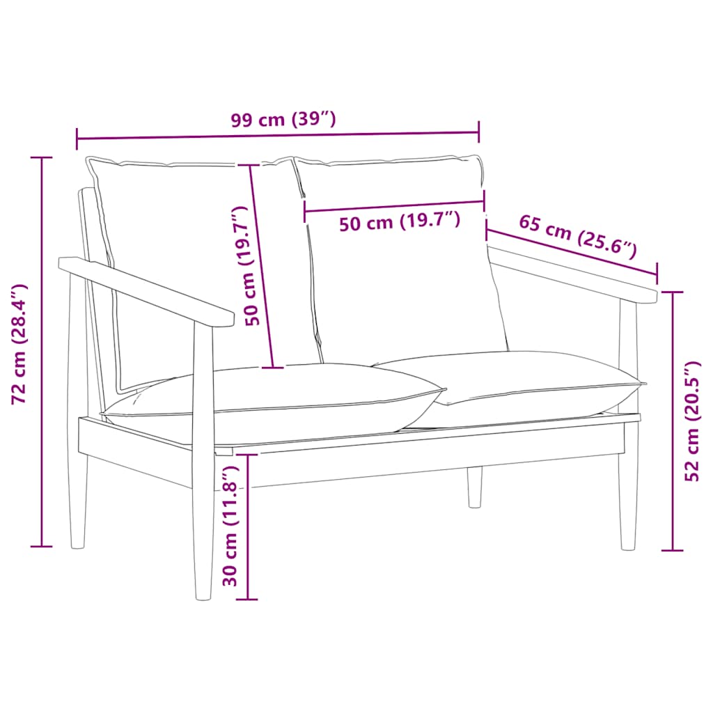 Divano 2 Posti Nero Vera Pelle e Legno Massello Acacia 340924