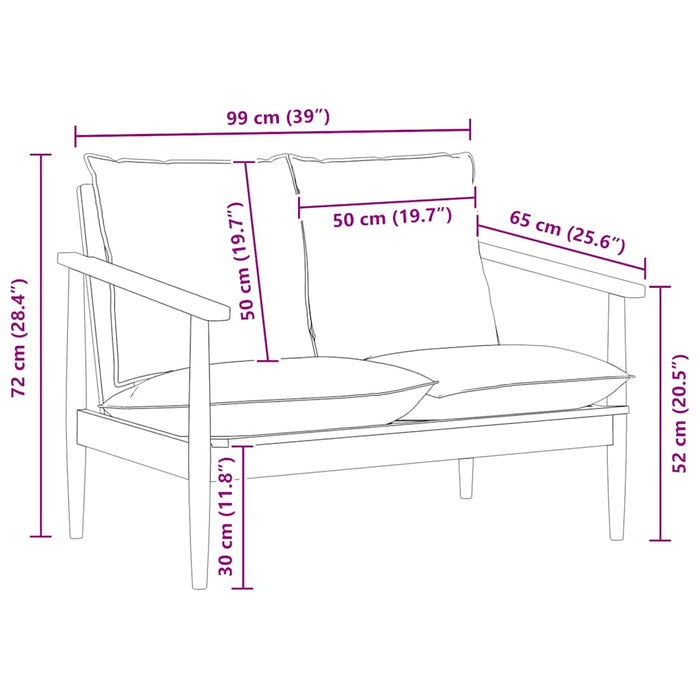 Divano 2 Posti Nero Vera Pelle e Legno Massello Acacia 340924