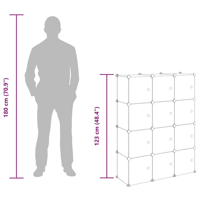 Contenitore a Cubo con 12 Cubi e Ante Trasparente PP 340555