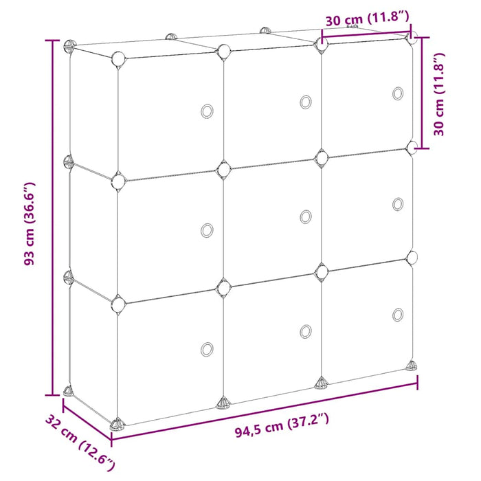 Organizzatore Portaoggetti con 9 Cubi e Ante Trasparenti in PP 340558