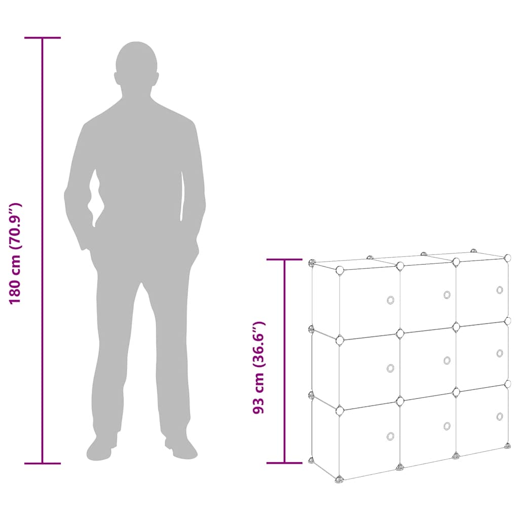 Organizzatore Portaoggetti con 9 Cubi e Ante Trasparenti in PP 340558
