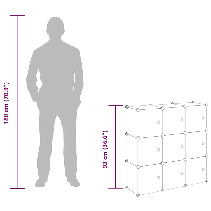 Organizzatore Portaoggetti con 9 Cubi e Ante Trasparenti in PP 340558