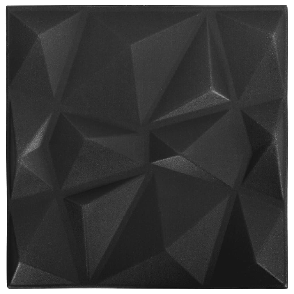 Pannelli Murali 3D 12 pz 50x50 cm Neri a Diamante 3 m² 340587
