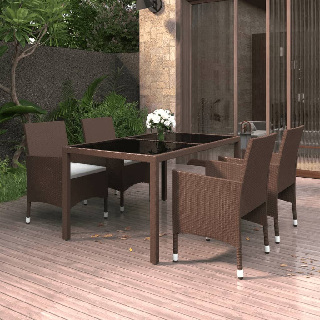 Set Pranzo da Giardino 5pz Polyrattan e Vetro Temperato Marrone 3095898
