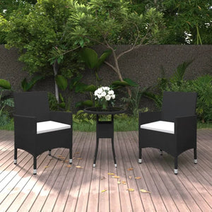 Set da Bistrot per Giardino 3 pz in Polyrattan e Vetro Nerocod mxl 116977