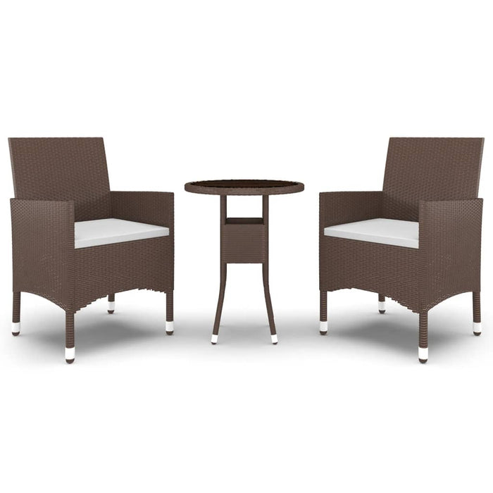 Set Bistrot Giardino 3 pz Polyrattan e Vetro Temperato Marrone 3095902