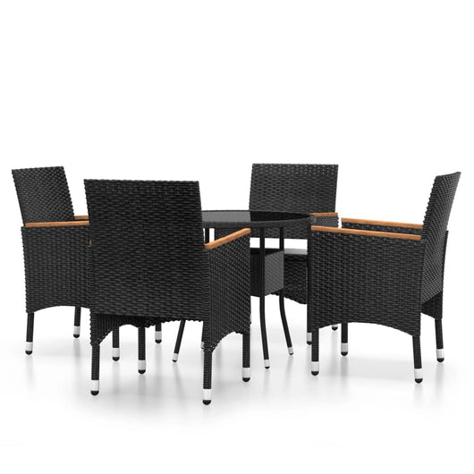 Set Bistrot da Giardino 5 pz Polyrattan e Vetro Temperato Nero 3095904