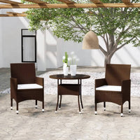 Set Bistrot Giardino 3 pz Polyrattan e Vetro Temperato Marrone