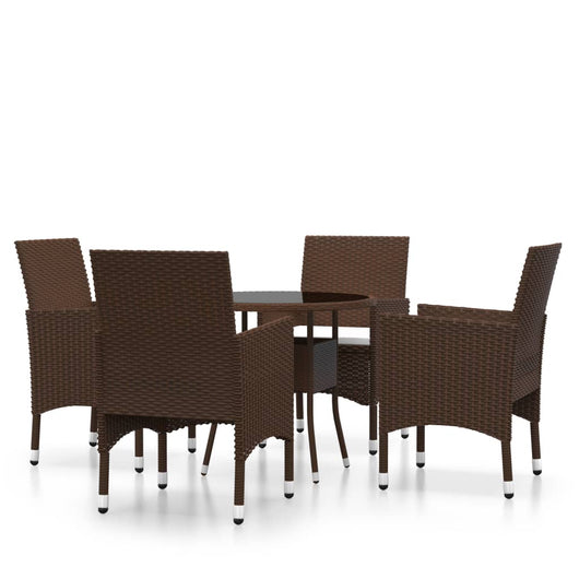 Set Bistrot Giardino 5 pz Polyrattan e Vetro Temperato Marrone 3095906