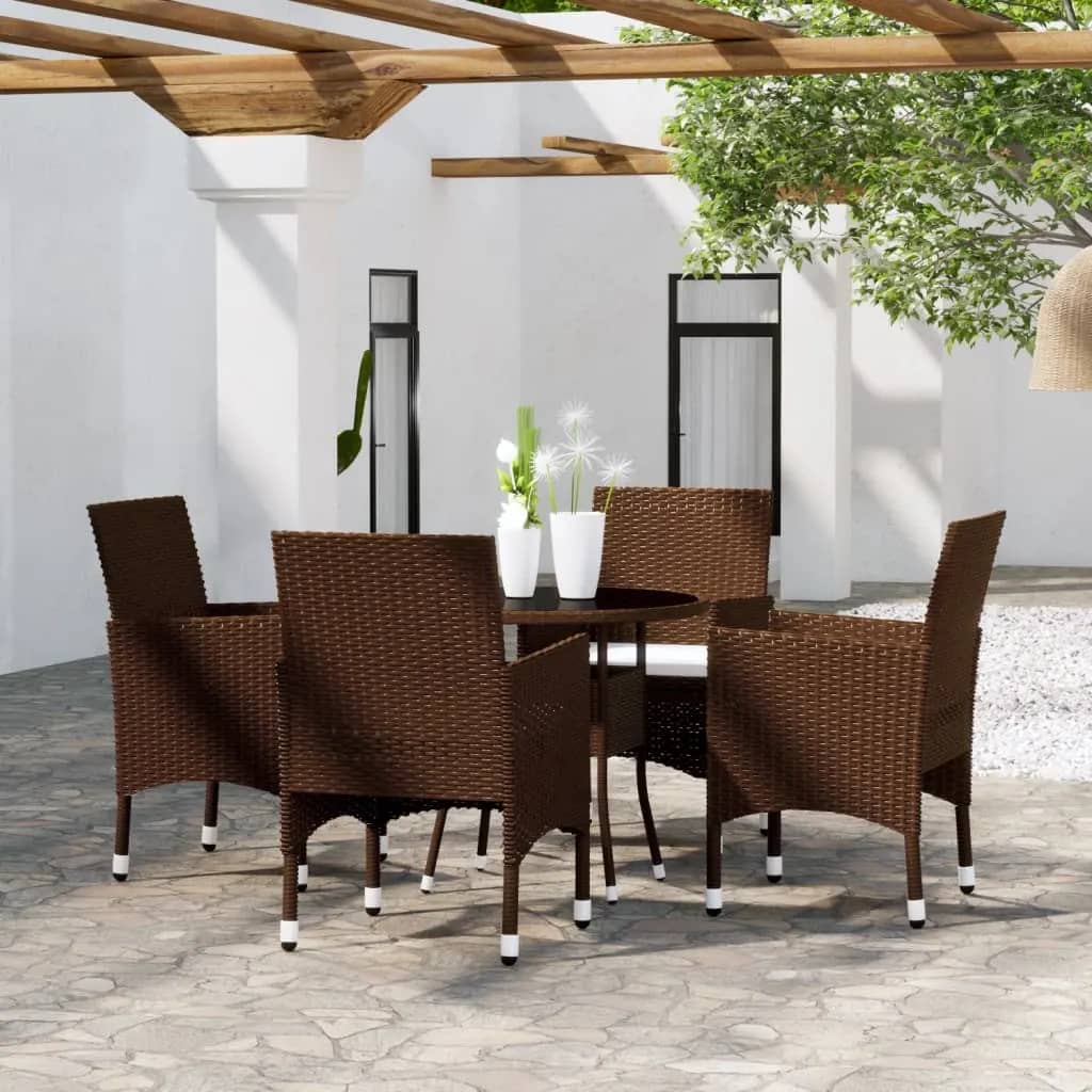 Set Bistrot Giardino 5 pz Polyrattan e Vetro Temperato Marrone 3095906