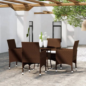 Set Bistrot Giardino 5 pz Polyrattan e Vetro Temperato Marrone 3095906