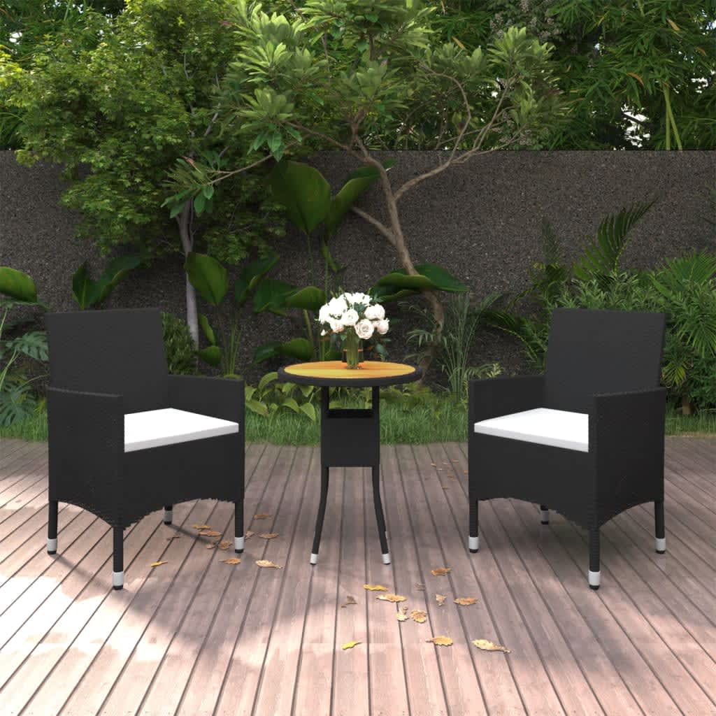 Set Bistrot da Giardino 3 pz Polyrattan e Legno Massello Nero 3095907