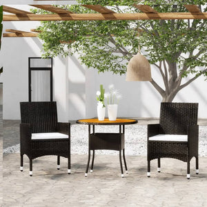 Set Bistrot da Giardino 3 pz Polyrattan e Legno Massello Nero 3095908