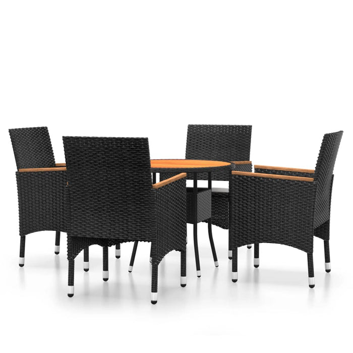 Set Bistrot da Giardino 5 pz Polyrattan e Legno Massello Nero 3095909