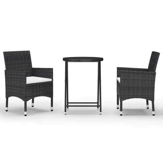 Set da Bistrot per Giardino 3 pz in Polyrattan e Vetro Nero 3095926