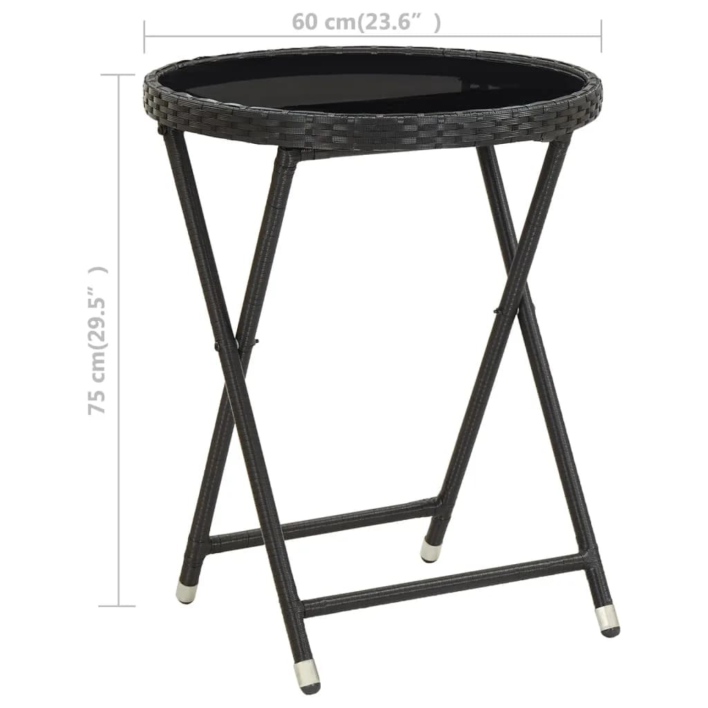 Set da Bistrot per Giardino 3 pz in Polyrattan e Vetro Nero