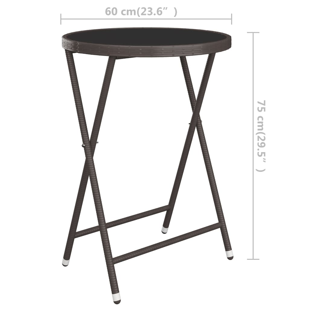 Set Bistrot Giardino 3 pz Polyrattan e Vetro Temperato Marrone