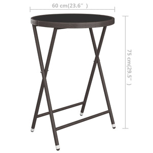 Set Bistrot Giardino 3 pz Polyrattan e Vetro Temperato Marrone