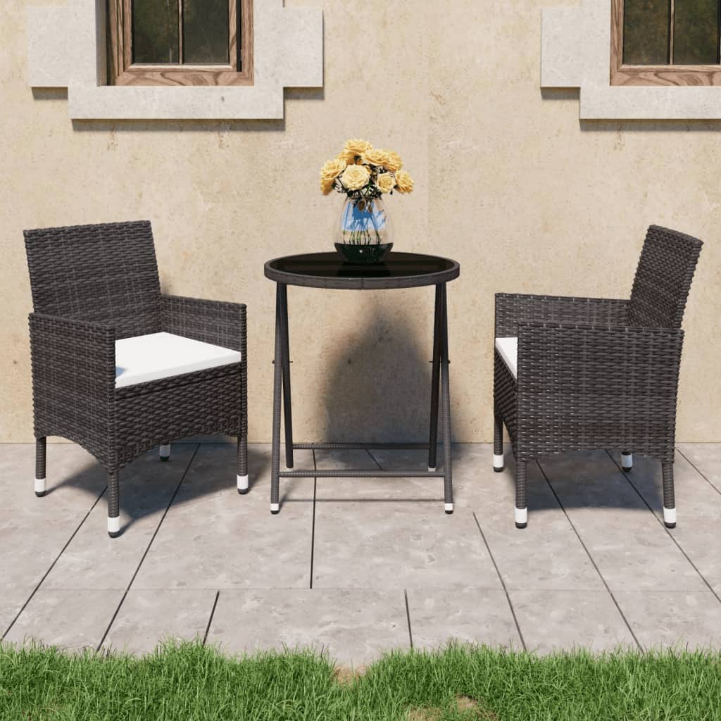 Set Bistrot Giardino 3 pz Polyrattan e Vetro Temperato Marrone 3095927