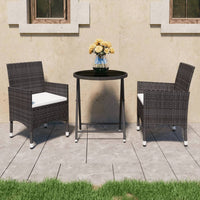Set Bistrot Giardino 3 pz Polyrattan e Vetro Temperato Marrone 3095927