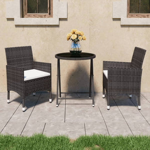Set Bistrot Giardino 3 pz Polyrattan e Vetro Temperato Marrone 3095927