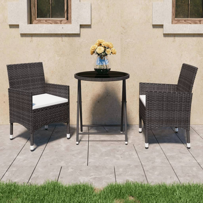 Set Bistrot Giardino 3 pz Polyrattan e Vetro Temperato Marrone 3095927