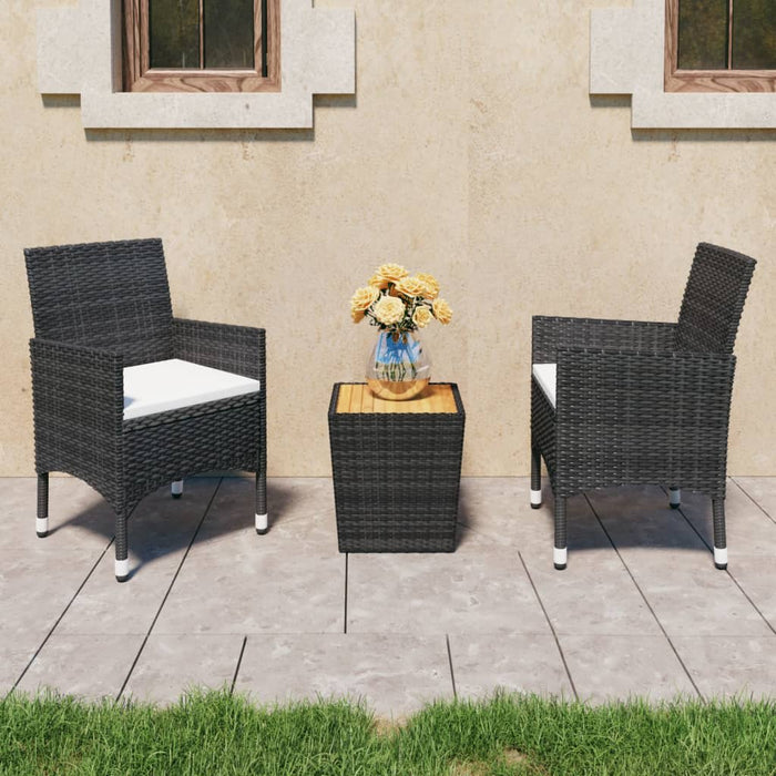 Set Bistrot da Giardino 3 pz Polyrattan e Legno Massello Nerocod mxl 93035