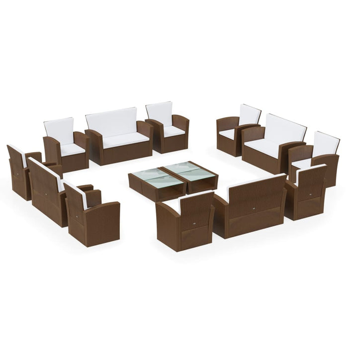Set Divani da Giardino 16 pz con Cuscini in Polyrattan Marrone 3095944