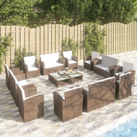 Set Divani da Giardino 16 pz con Cuscini in Polyrattan Marrone 3095944