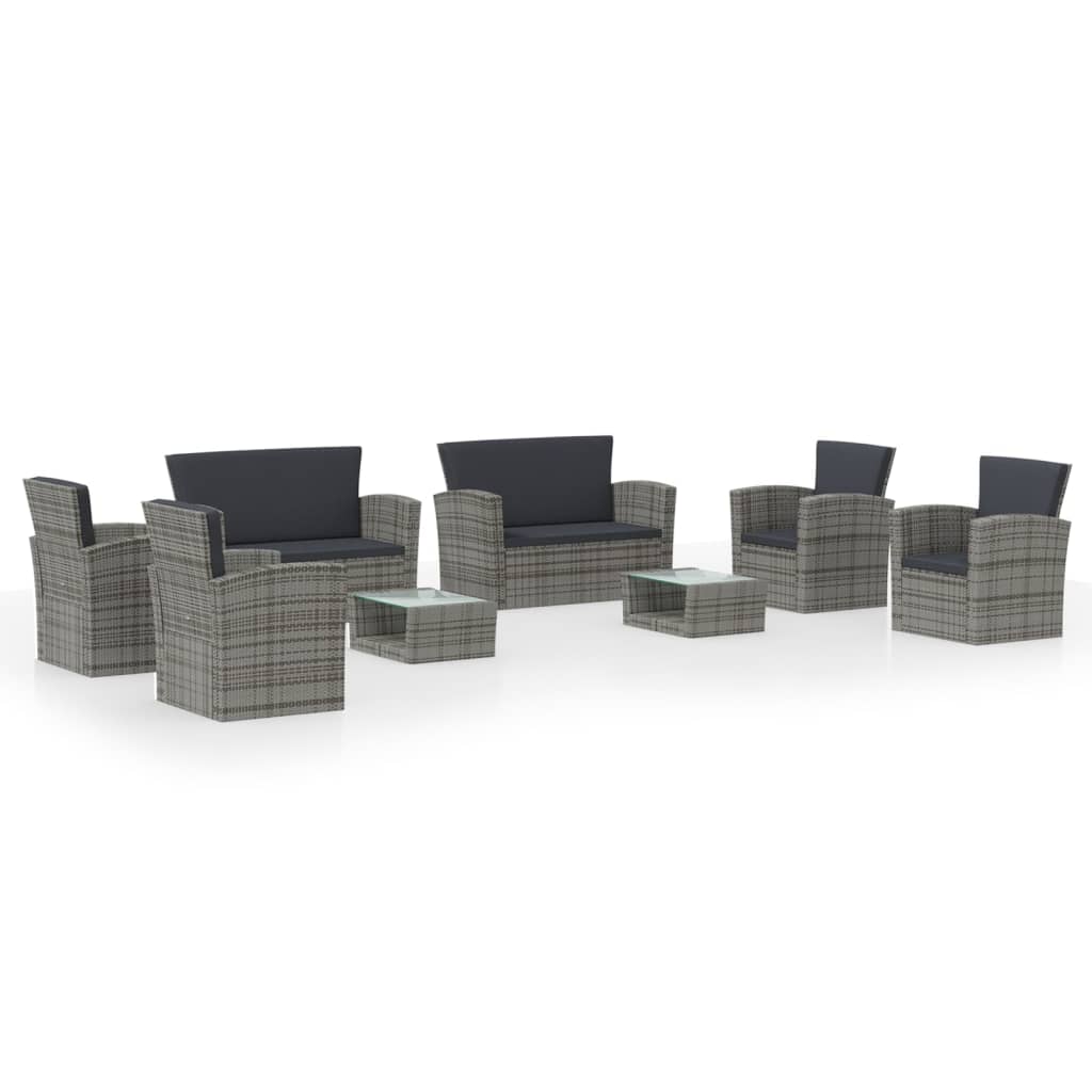 Set Divani da Giardino 8 pz con Cuscini in Polyrattan Grigio 3095945