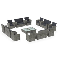 Set Divani da Giardino 16 pz con Cuscini in Polyrattan Grigio 3095946