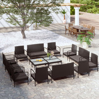 Set Divani da Giardino 16 pz con Cuscini in Polyrattan Nero 3095962