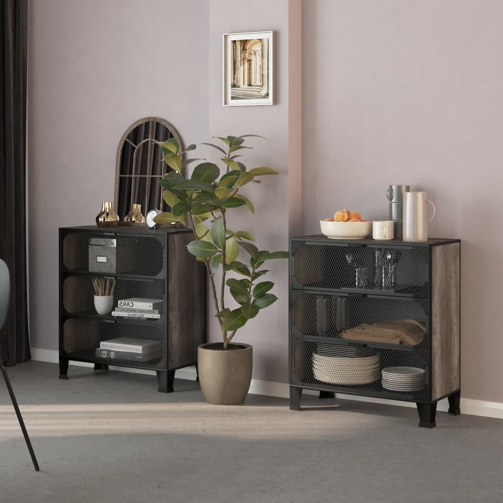 Armadi Portaoggetti 2 pz Grigi 72x36x82 cm Metallo e MDF 3095972